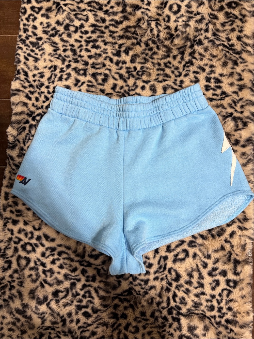 Aviator Nation small blue shorts sweatpants shorts lightning bolt AV logo